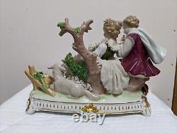 Vintage Large Unterweissbach German Dresden Porcelain Young Couple Lace Figurine