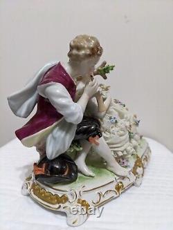 Vintage Large Unterweissbach German Dresden Porcelain Young Couple Lace Figurine