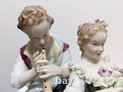 Vintage Large Unterweissbach German Dresden Porcelain Young Couple Lace Figurine