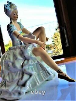 Vintage Large Unterweissbach German Porcelain Seated Ballet Dancer Figurine Mint