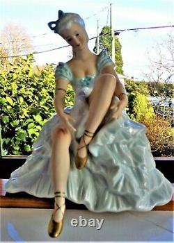 Vintage Large Unterweissbach German Porcelain Seated Ballet Dancer Figurine Mint