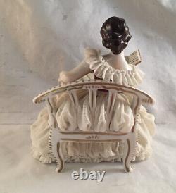 Vintage MV Muller Volkstedt Dresden Germany Lace Porcelain Figure Lady On Couch