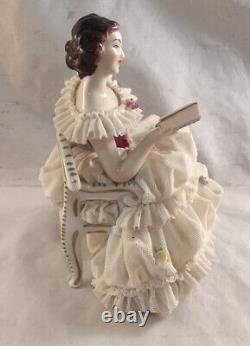 Vintage MV Muller Volkstedt Dresden Germany Lace Porcelain Figure Lady On Couch