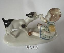 Vintage Metzler Ortloff Rare Porcelain Goat Girl Figurine 4 Germany