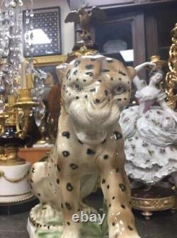 Vintage Original Mark Figurine Faience Leopard Sitzendorf Germany Height 28.5 cm
