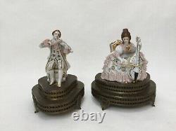 Vintage Pair European Germany Musician Porcelain Figurine withBrass Base Stand