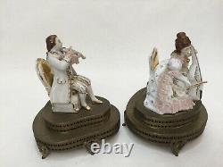 Vintage Pair European Germany Musician Porcelain Figurine withBrass Base Stand