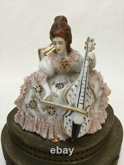 Vintage Pair European Germany Musician Porcelain Figurine withBrass Base Stand