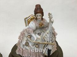 Vintage Pair European Germany Musician Porcelain Figurine withBrass Base Stand