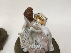 Vintage Pair European Germany Musician Porcelain Figurine withBrass Base Stand