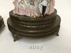 Vintage Pair European Germany Musician Porcelain Figurine withBrass Base Stand