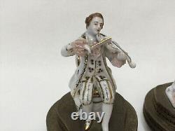 Vintage Pair European Germany Musician Porcelain Figurine withBrass Base Stand