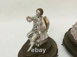 Vintage Pair European Germany Musician Porcelain Figurine withBrass Base Stand
