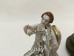 Vintage Pair European Germany Musician Porcelain Figurine withBrass Base Stand