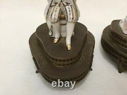 Vintage Pair European Germany Musician Porcelain Figurine withBrass Base Stand