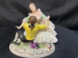 Vintage Porcelain Dresden Pink Lace Loving Couple Figurine, Made in Germany