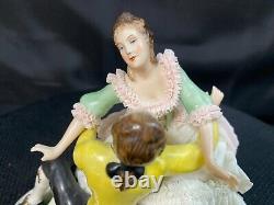 Vintage Porcelain Dresden Pink Lace Loving Couple Figurine, Made in Germany