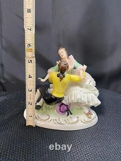 Vintage Porcelain Dresden Pink Lace Loving Couple Figurine, Made in Germany