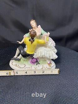 Vintage Porcelain Dresden Pink Lace Loving Couple Figurine, Made in Germany