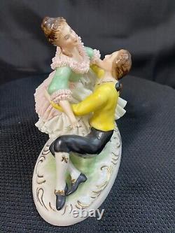 Vintage Porcelain Dresden Pink Lace Loving Couple Figurine, Made in Germany