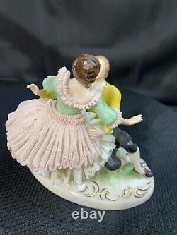 Vintage Porcelain Dresden Pink Lace Loving Couple Figurine, Made in Germany