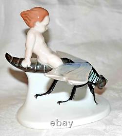 Vintage Rosenthal A. Caasmann Ground Fairy Riding on a Dragonfly Figurine