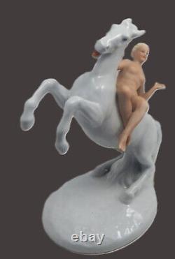 Vintage Rosenthal German Porcelain Nude Woman on Rearing Horse MINT