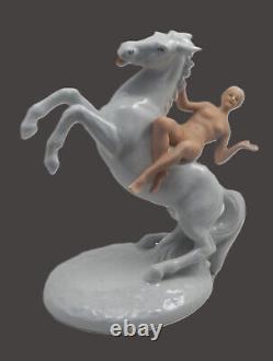 Vintage Rosenthal German Porcelain Nude Woman on Rearing Horse MINT