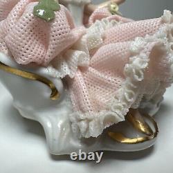 Vintage SIGNED Capodimonte Dresden Lace Lady With Flowers Figurine Porcelain Pink