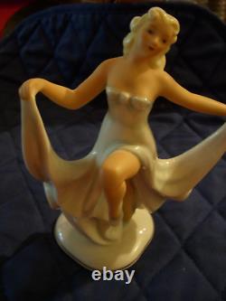 Vintage Schaubach Kunst Porcelain Dancing Lady Figure Figurine White Trim Gold