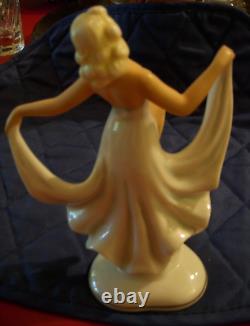 Vintage Schaubach Kunst Porcelain Dancing Lady Figure Figurine White Trim Gold