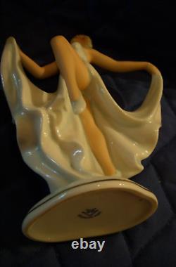 Vintage Schaubach Kunst Porcelain Dancing Lady Figure Figurine White Trim Gold