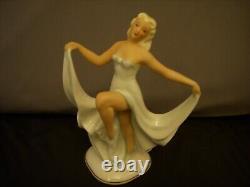 Vintage Schaubach Kunst Porcelain Dancing Lady Figure Figurine White Trim Gold