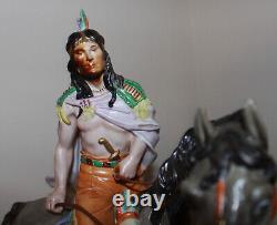 Vintage Scheibe Alsbach Porcelain Figurine Indian Riding Horse Germany 16 tall