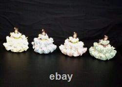 Vintage Set Of 4, 3 Western Germany Dresden Lace Seated Ladies Capodimonte