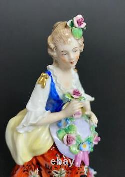 Vintage Sitzendorf Dresden Porcelain Figurine Seated Lady With Floral Bonnet