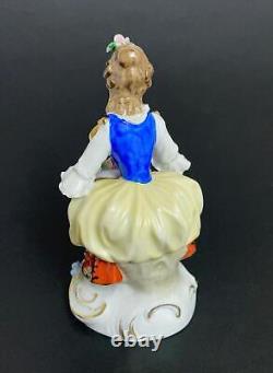 Vintage Sitzendorf Dresden Porcelain Figurine Seated Lady With Floral Bonnet