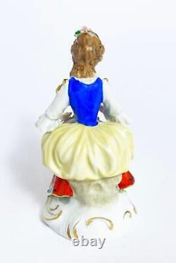 Vintage Sitzendorf Dresden Porcelain Figurine Seated Lady With Floral Bonnet