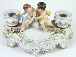 Vintage Sitzendorf Figural Inkwell Rococo Style Putti & Urns Porcelain Figurine