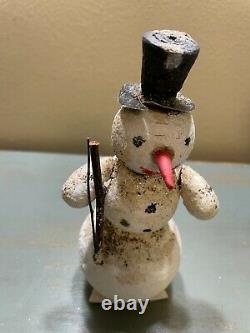 Vintage Spun Cotton Mica Christmas Snowman Putz Figure / Ornament Germany