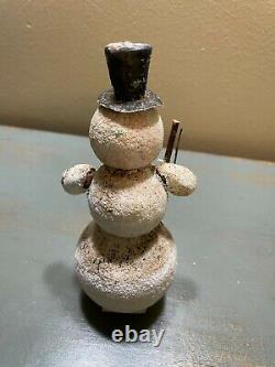 Vintage Spun Cotton Mica Christmas Snowman Putz Figure / Ornament Germany