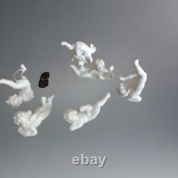 Vintage Tumbling Porcelain Bisque Cherubs Dresden, Set Of 6 1970s Mint Condition