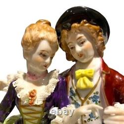 Vintage Unterweissbach Germany Porcelain Dresden Lace Courting Couple Parrot