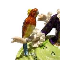 Vintage Unterweissbach Germany Porcelain Dresden Lace Courting Couple Parrot