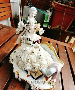 Vintage Unterweissbach Porcelain Lace Dress Dresden Art Germany Figurine
