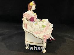 Vintage VOLKSTEDT DRESDEN LACE FIGURE LADY ON A COUCH