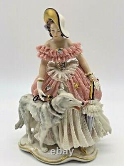 Vintage Very Rare Franz Witter Dresden Germany Countess WithBorzoi Dog Figurine