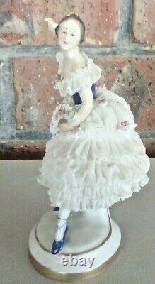 Vintage Volkstedt Dresden Figurine Porcelain Lace Ballerina Dancer Germany