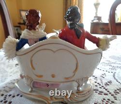 Vintage Volkstedt Dresden German Porcelain Figurine Couple Reading On Settee