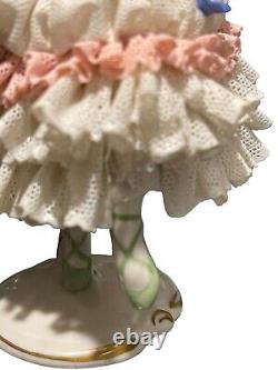 Vintage Volkstedt Dresden Germany Lace Ballerina Dancer With Flowers Figurine